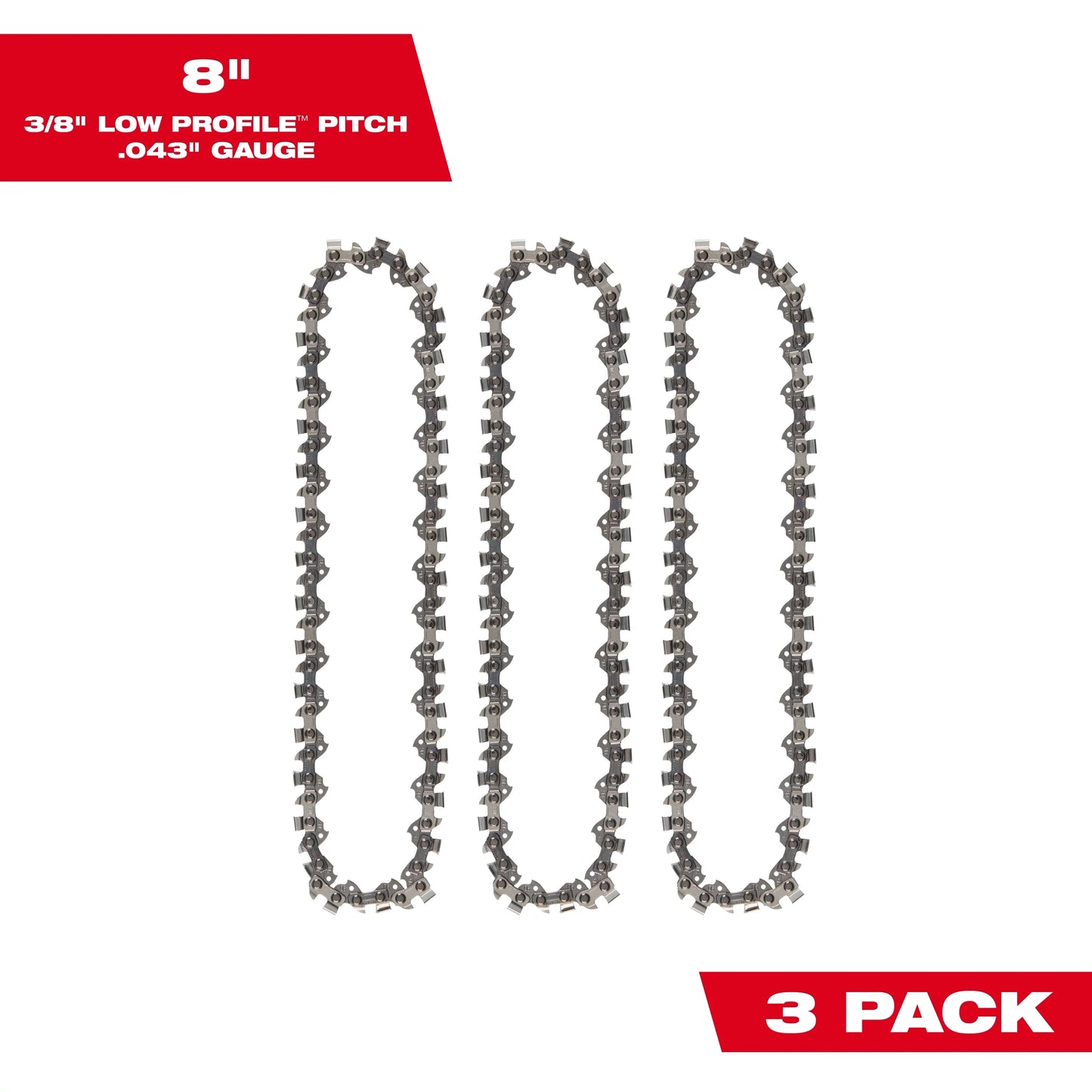 Milwaukee Tool 49-16-2817 8" 3/8" LOW PROFILE Pitch .043" Gauge Saw Chain -, 3 EA/PK