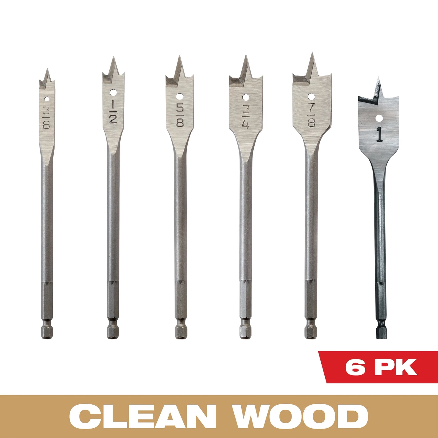 Milwaukee Tool 49-22-0071 6PC Flat Boring Bit 6" Universal Set, 6 KIT/PK