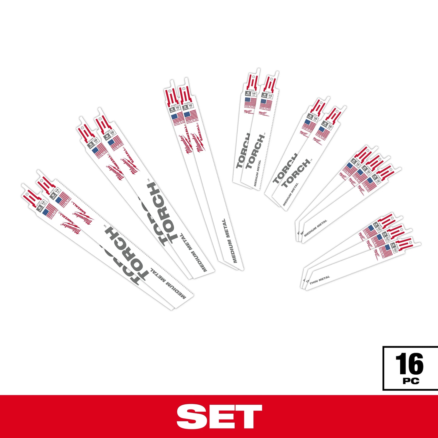 Milwaukee Tool 49-22-1216 16PC Metal Cutting SAWZALL® Blade Set, 1 ST