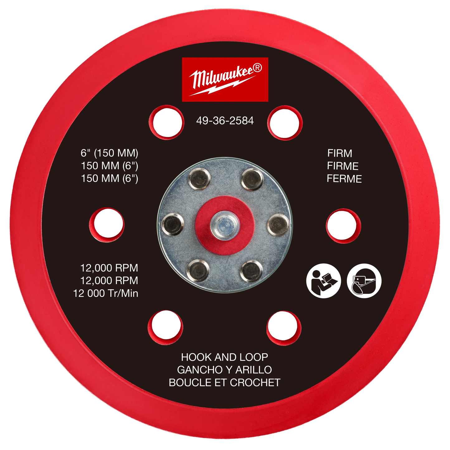 Milwaukee Tool 49-36-2584 6" Hook and Loop Sander Backing Pad - Firm, 1 EA
