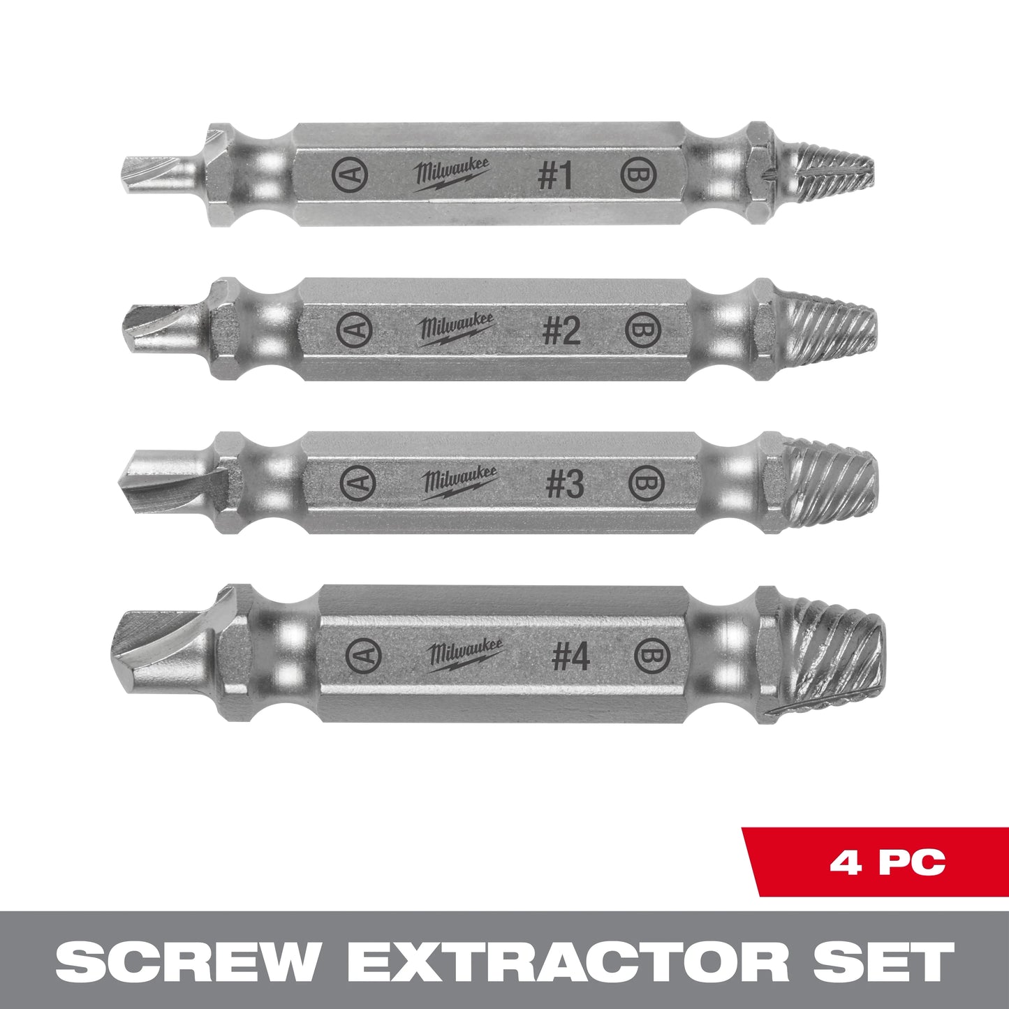Milwaukee Tool 49-57-9001 4PC M2 Steel Screw Extractor Set, 1 ST