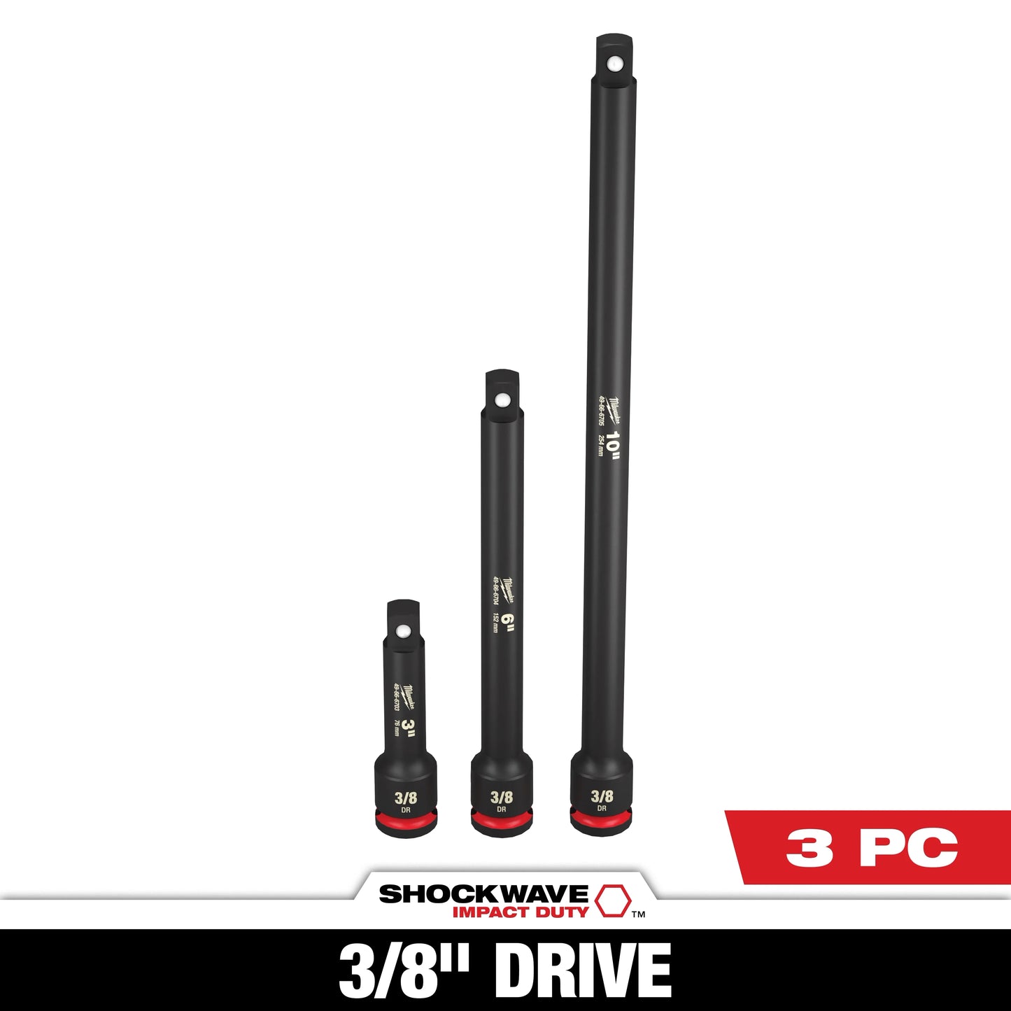 Milwaukee Tool 49-66-6714 3PC SHOCKWAVE™ Impact Duty 3/8" Drive Extension Set, 1 ST