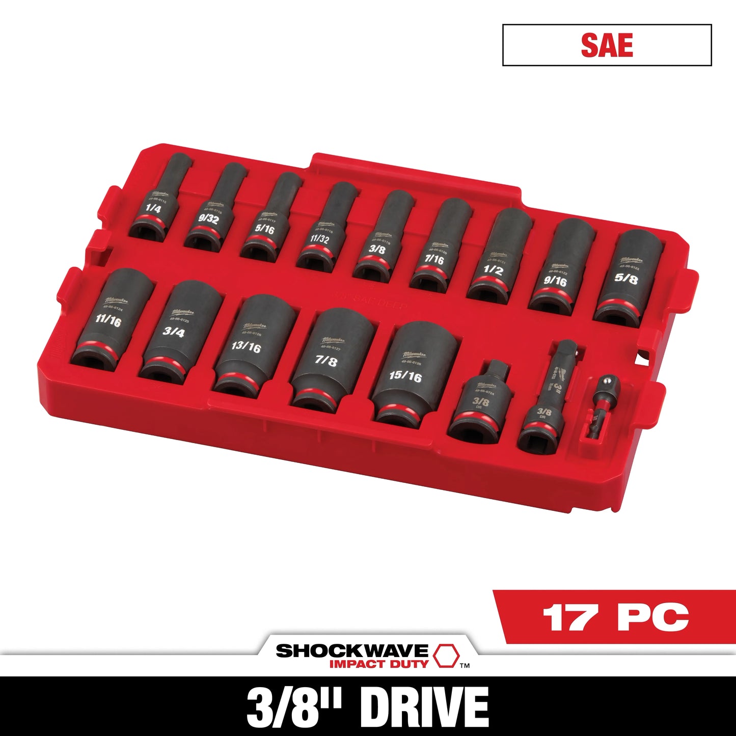 Milwaukee Tool 49-66-6815 17PC SHOCKWAVE™ Impact Duty Socket 3/8” Drive SAE TRAY Set, 1 ST