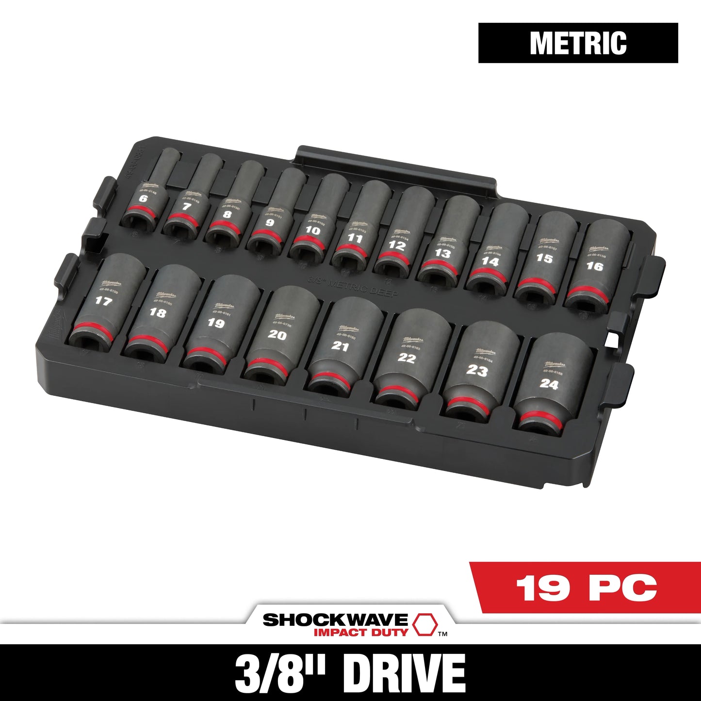 Milwaukee Tool 49-66-6816 19PC SHOCKWAVE™ Impact Duty Socket 3/8” Drive MM TRAY Set, 1 ST