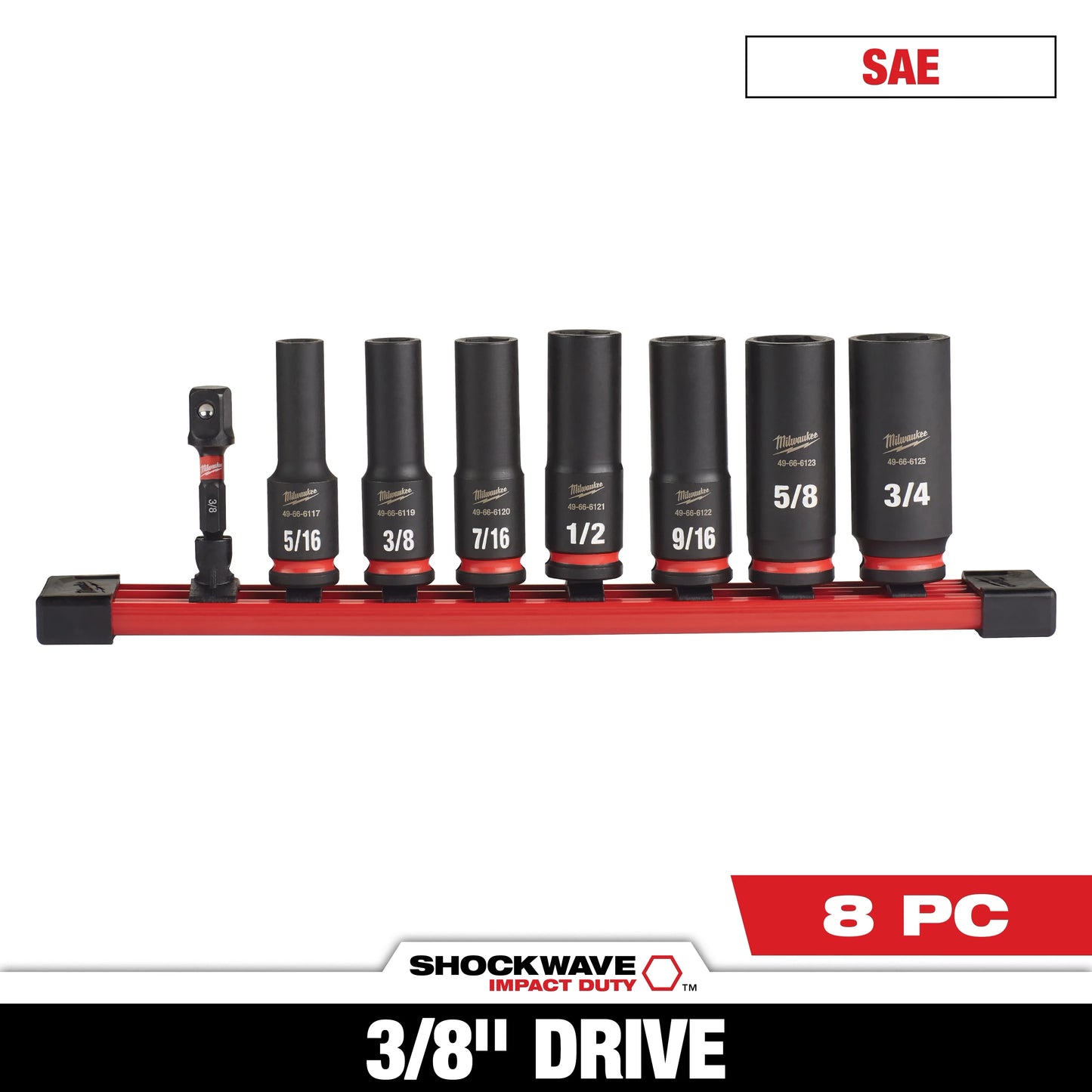 Milwaukee Tool 49-66-7024 8PC SHOCKWAVE™ Impact Duty 3/8" Drive SAE Deep 6 Point Socket Set, 1 ST