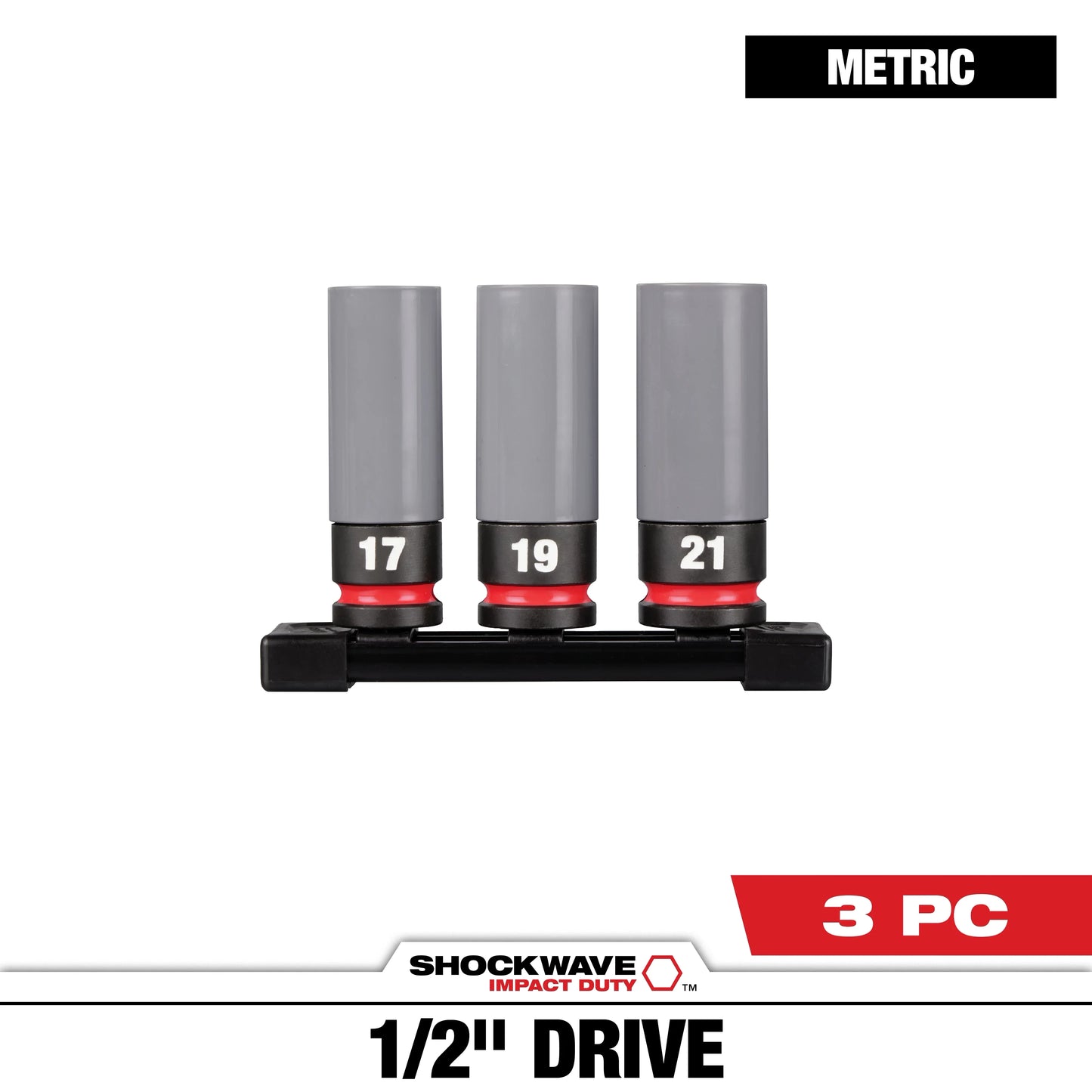Milwaukee Tool 49-66-7830 SHOCKWAVE™ Impact Duty 1/2 Drive Metric 3PC Lug Nut Wheel Socket Set, 1 ST