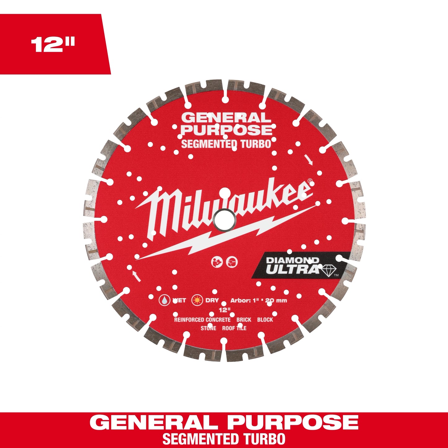 Milwaukee Tool 49-93-7535 12" Diamond Ultra Segmented Blade, 1 EA