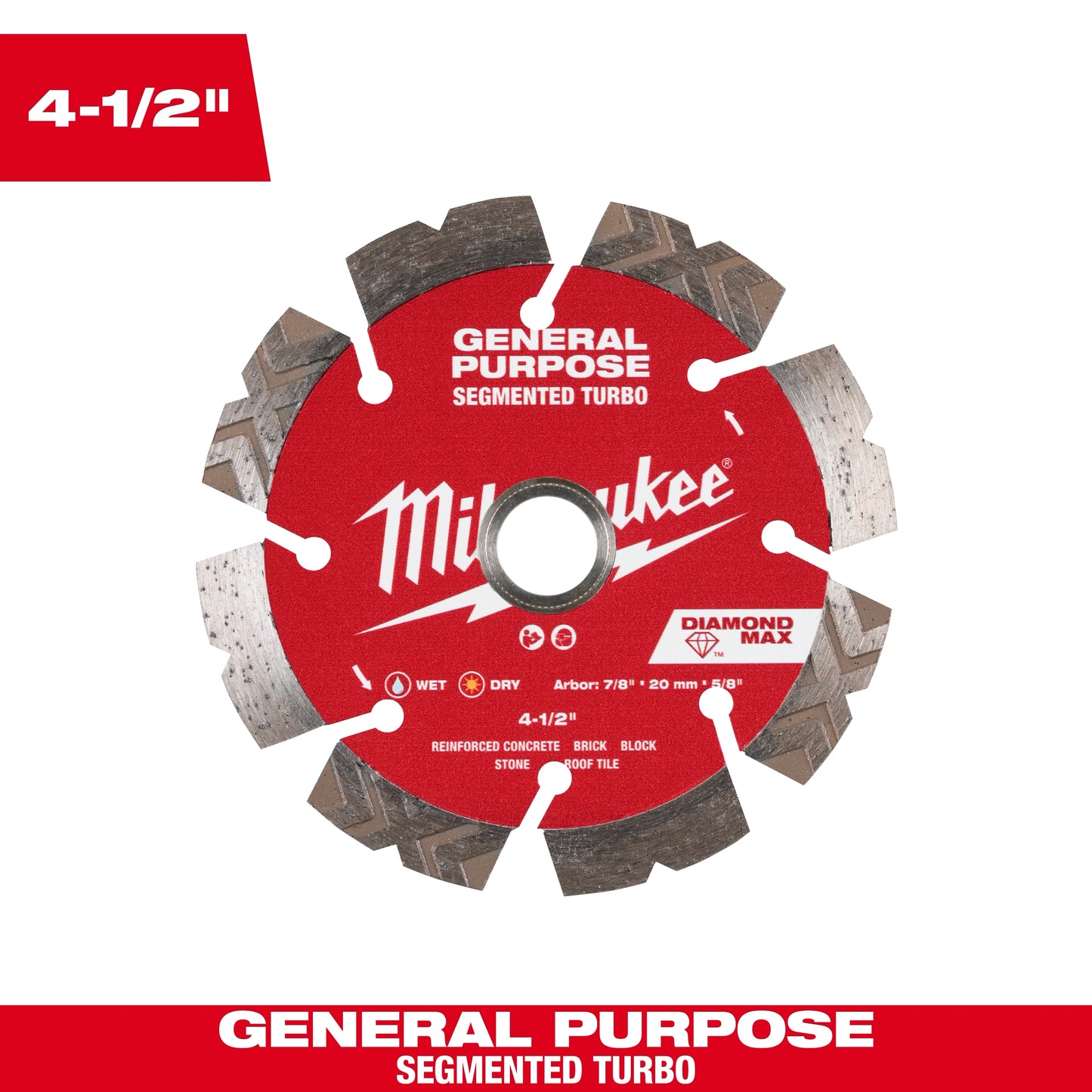Milwaukee Tool 49-93-9004 4-1/2" DIAMOND MAX™ Segmented Turbo, General Purpose Diamond Blade, 1 EA