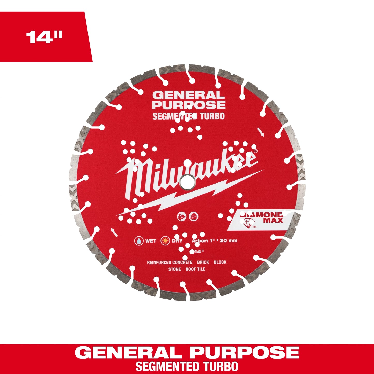Milwaukee Tool 49-93-9014 14" DIAMOND MAX Segmented Turbo General Purpose Diamond Blade, 1 EA