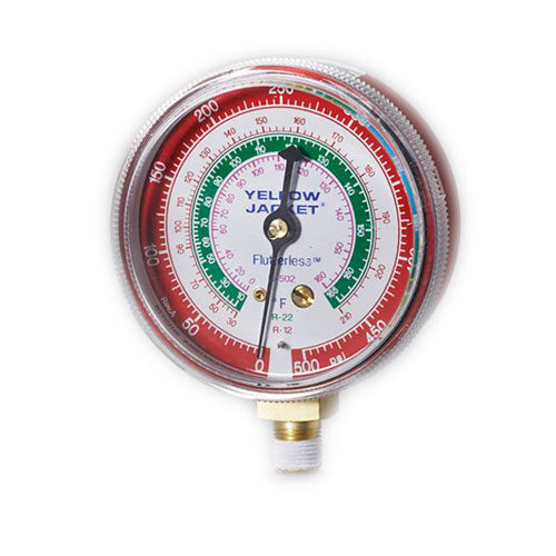 Yellow Jacket 49063 2-1/2" Red Pressure Gauge – Bar/PSI, °C, R134a/R404A/R407C HVAC Refrigeration Manifold Gauge