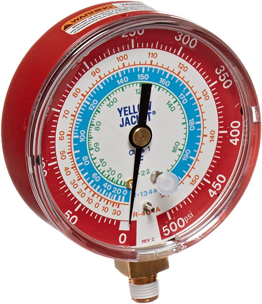 Yellow Jacket 49105 3-1/8", red pressure, 0-500 psi, R22/134a/404A gauge (°F)