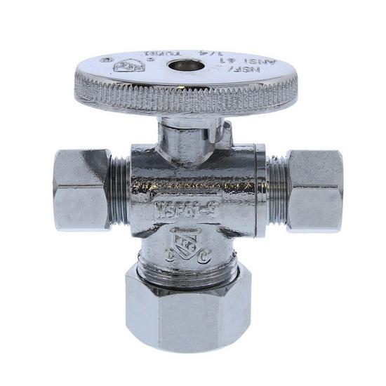 Jones Stephens S10333 5/8" OD Comp x 3/8" OD Comp x 3/8" OD Comp Quarter-Turn Dual Outlet Supply Stop Valve, Chrome Plated