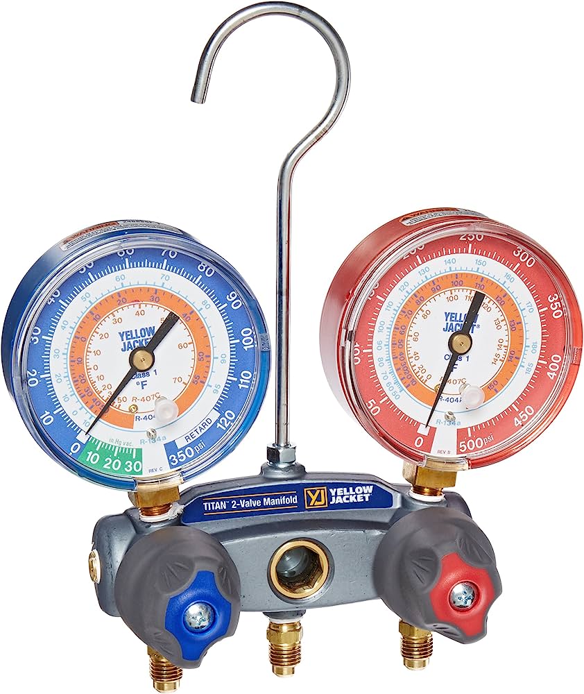 Yellow Jacket 49832 Manifold only, R/B gauges, psi, R134a/404A/407C, °F