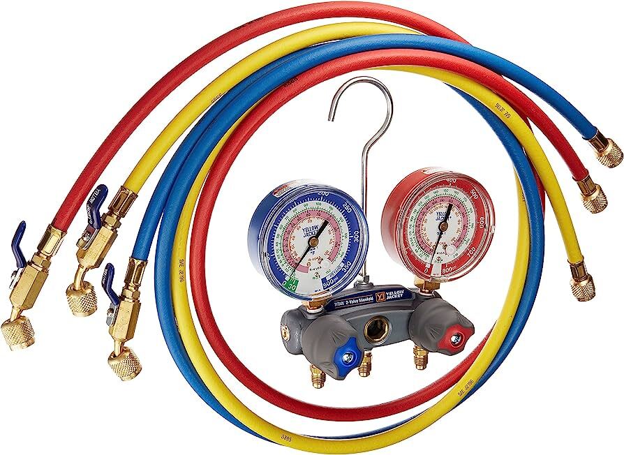 Yellow Jacket 49868 With 60" PLUS II compact ball valve RYB, R/B gauges, psi, R22/404A/410A, °F