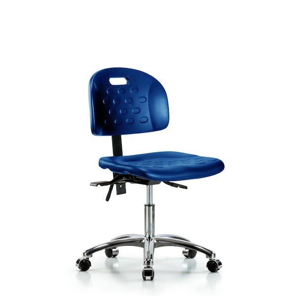 Blue Ridge Ergonomics HPDHCH-CR-T1-A0-CC-BLU Newport Industrial Polyurethane Chair Chrome - Desk Height with Seat Tilt & Casters in Blue Polyurethane