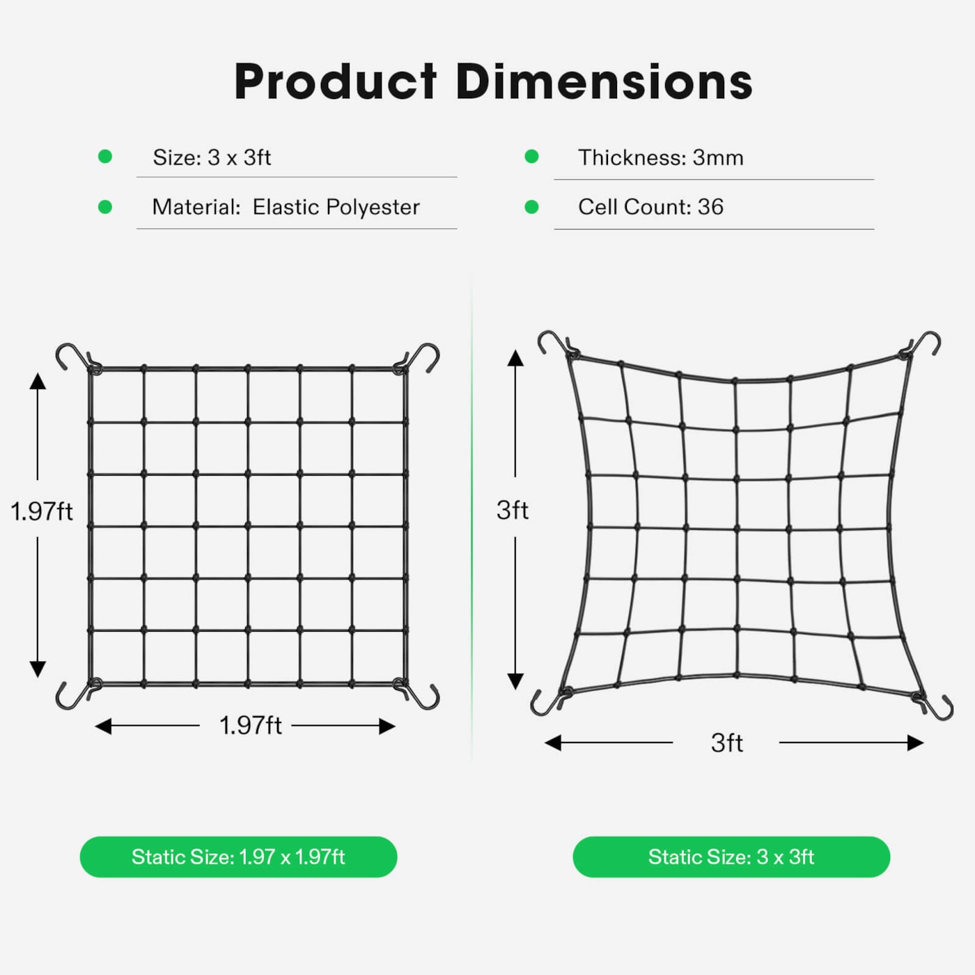 Vivosun 3 x 3Ft. Elastic Trellis Netting with 4 Hooks