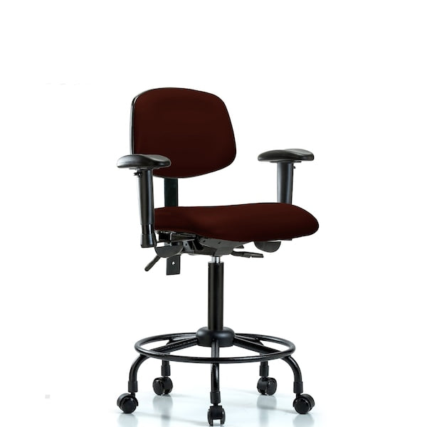 Blue Ridge Ergonomics VMBCH-RT-T1-A1-RC-8569 Rutledge Vinyl Chair - Medium Bench Height with Round Tube Base, Seat Tilt, Adjustable Arms, & Casters in Burgundy Trailblazer™ Vinyl