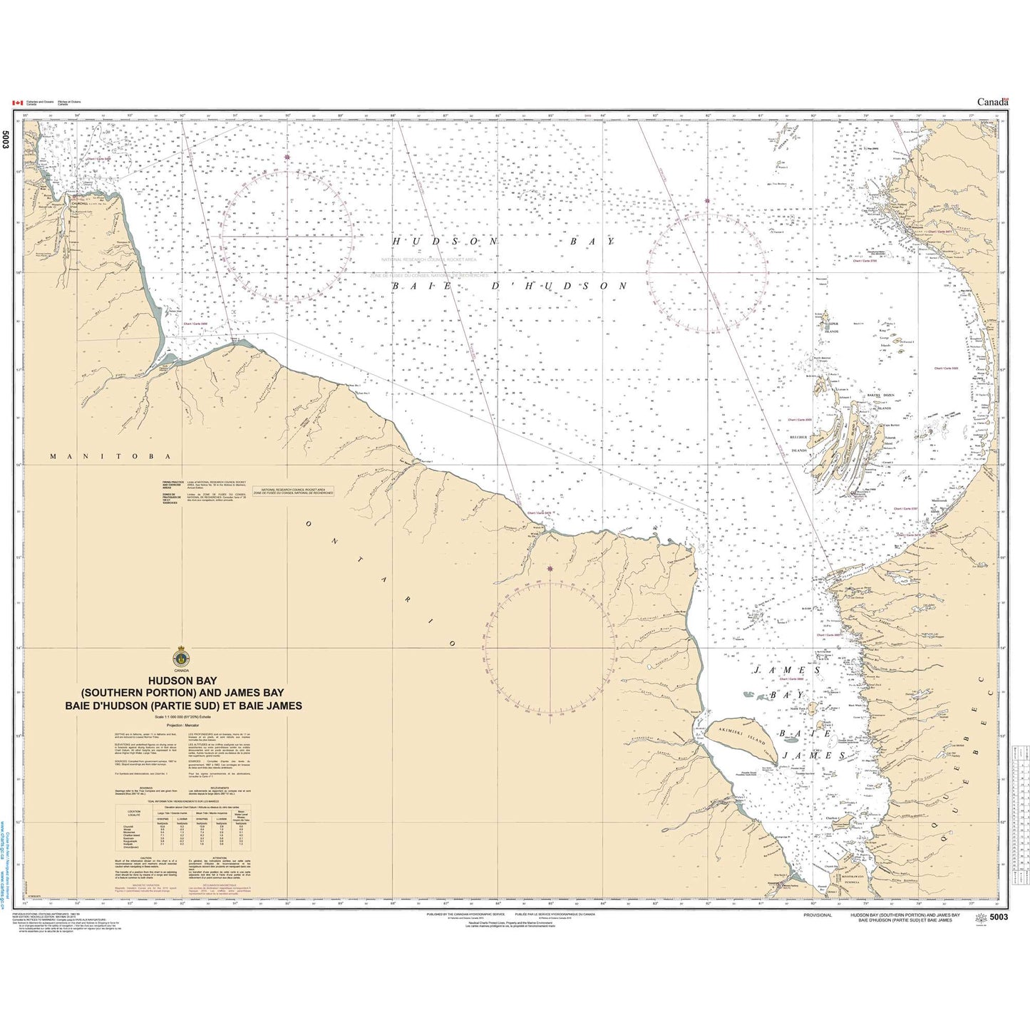 Paradise Clay CAN5003 CHS Chart Hudson Bay (Southern Portion) and James Bay