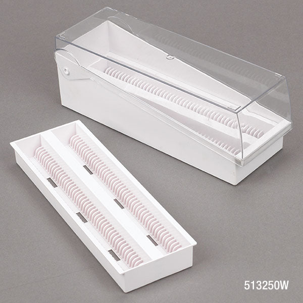 Globe Scientific 513250P Slide Storage Box with Hinged Lid and Removable Draining Tray 100-Place for up to 200 Slides ABS Pink 6/Unit