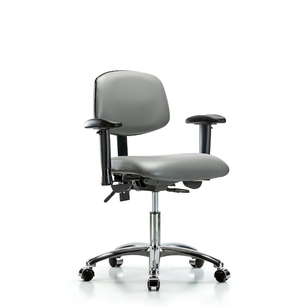Blue Ridge Ergonomics VDHCH-CR-T0-A1-CC-8840 Rutledge Vinyl Chair Chrome - Desk Height with Adjustable Arms & Casters in Sterling Supernova™ Vinyl