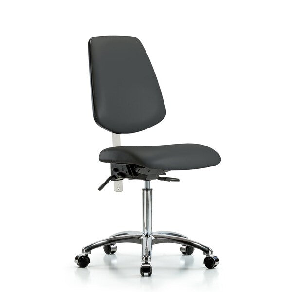 Blue Ridge Ergonomics NCR-VMBCH-MB-CR-T1-A0-NF-CC-8605 Class 100 Vinyl Clean Room Chair - Medium Bench Height with Medium Back, Seat Tilt, & Casters in Charcoal Trailblazer™ Vinyl