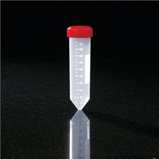 Globe Scientific 6240 Centrifuge Tube 50mL with Attached Red Screw Cap PP Printed Graduations 25/Bag 20 Bags/Unit