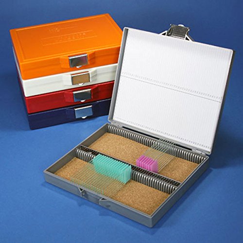 Globe Scientific 513080R Slide Box for 100 Slides Cork Lined Stainless Steel Lock Red