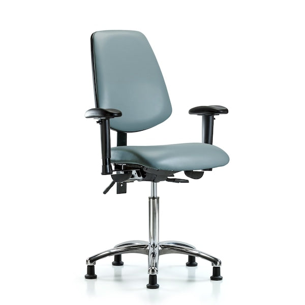 Blue Ridge Ergonomics VMBCH-MB-CR-T0-A1-NF-RG-8822 Rutledge Vinyl Chair Chrome - Medium Bench Height with Medium Back, Adjustable Arms, & Stationary Glides in Storm Supernova™ Vinyl