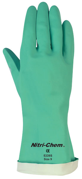 MCR Safety 5331S Nitri-Chem™ Flock Lined Green Nitrile Gloves Industrial Grade 13 Inches in Length 18 mil Thickness (1 DZ)