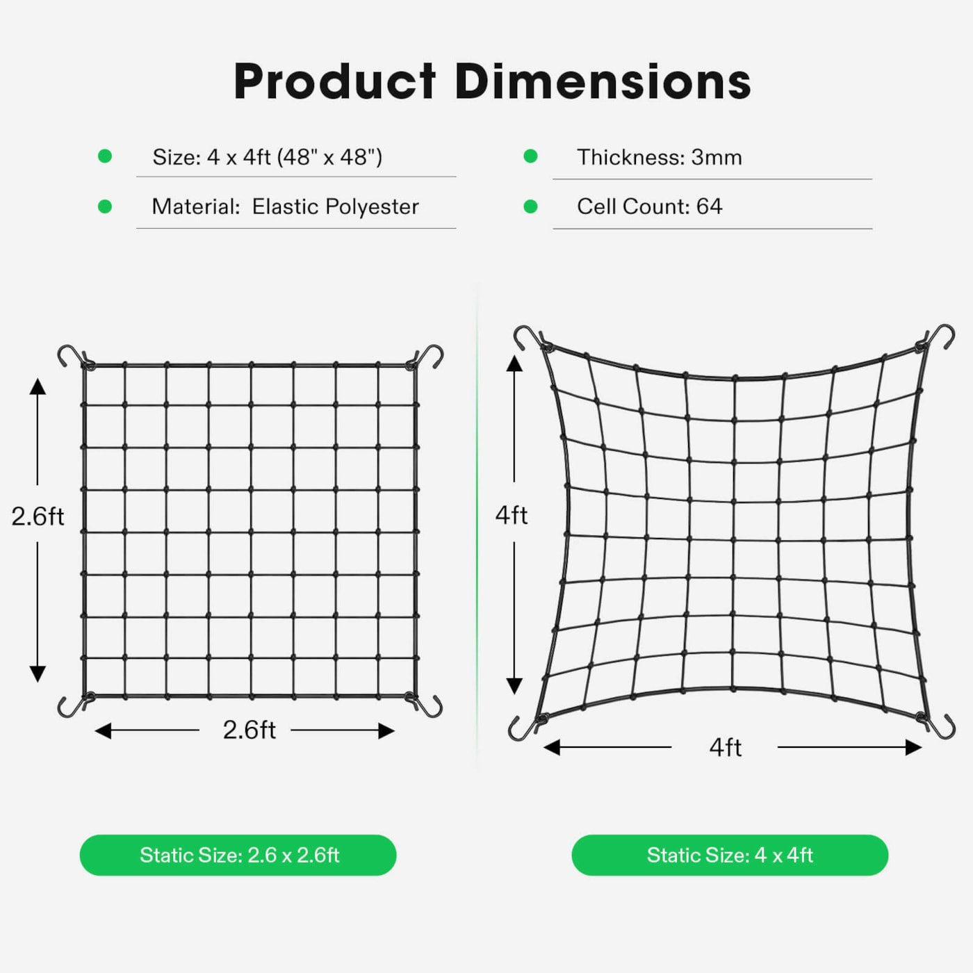 Vivosun 4 x 4Ft. Elastic Trellis Netting with 4 Hooks