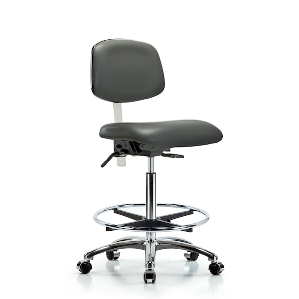 Blue Ridge Ergonomics NCR-VHBCH-CR-T0-A0-CF-CC-8823 Class 100 Vinyl Clean Room Chair - High Bench Height with Chrome Foot Ring & Casters in Carbon Supernova™ Vinyl