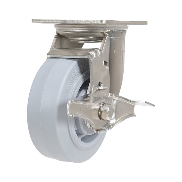 Vestil CST-E-SS-5X2TPR-SWB Thermoplastic Rubber Swivel With Brake Caster 5 In. Diameter x 2 In. Width 500 lb Gray