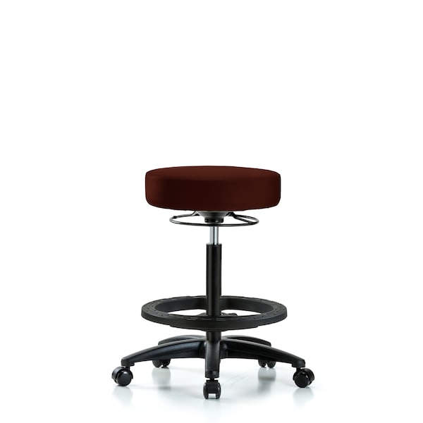 Blue Ridge Ergonomics VHBSO-RG-BF-RC-8569 Rutledge Vinyl Stool without Back - High Bench Height with Black Foot Ring & Casters in Burgundy Trailblazer™ Vinyl