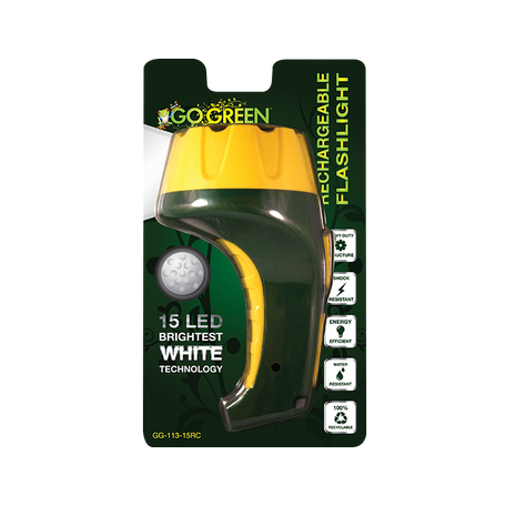 GoGreen Power GG-113-15RC 15 LED Rechargeable Flashlight, Green/Yellow