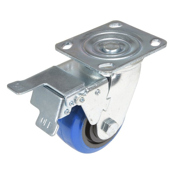 Vestil CST-BB-4X2ER-SWTB Elastic Rubber Swivel With Total Brake Caster 4 In. Diameter x 2 In. Width 550 lb Blue/Black