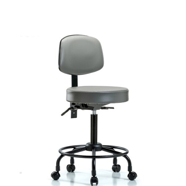 Blue Ridge Ergonomics VMBST-RT-T0-RC-8840 Rutledge Vinyl Stool with Back - Medium Bench Height with Round Tube Base & Casters in Sterling Supernova™ Vinyl