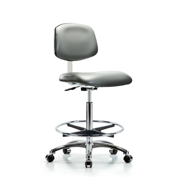 Blue Ridge Ergonomics CLR-VHBCH-CR-CF-CC-8840 Class 10 Clean Room Vinyl Chair Chrome - High Bench Height with Chrome Foot Ring & Casters in Sterling Supernova™ Vinyl