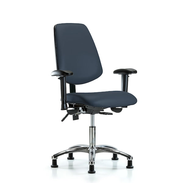 Blue Ridge Ergonomics VDHCH-MB-CR-T1-A1-RG-8582 Rutledge Vinyl Chair Chrome - Desk Height with Medium Back, Seat Tilt, Adjustable Arms, & Stationary Glides in Imperial Blue Trailblazer™ Vinyl