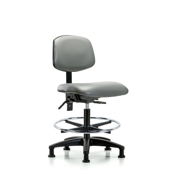 Blue Ridge Ergonomics VMBCH-RG-T1-A0-CF-RG-8840 Rutledge Vinyl Chair - Medium Bench Height with Seat Tilt, Chrome Foot Ring, & Stationary Glides in Sterling Supernova™ Vinyl