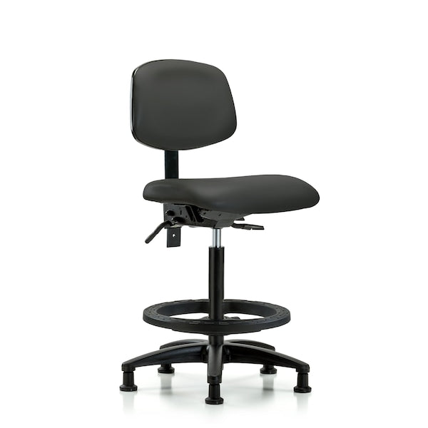 Blue Ridge Ergonomics VHBCH-RG-T0-A0-BF-RG-8605 Rutledge Vinyl Chair - High Bench Height with Black Foot Ring & Stationary Glides in Charcoal Trailblazer™ Vinyl