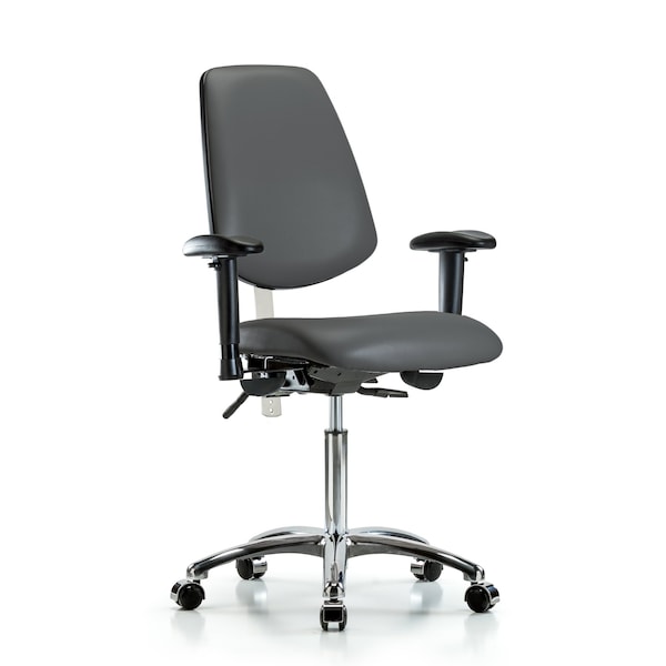 Blue Ridge Ergonomics NCR-VMBCH-MB-CR-T1-A1-NF-CC-8823 Class 100 Vinyl Clean Room Chair - Medium Bench Height with Medium Back, Seat Tilt, Adjustable Arms, & Casters in Carbon Supernova™ Vinyl