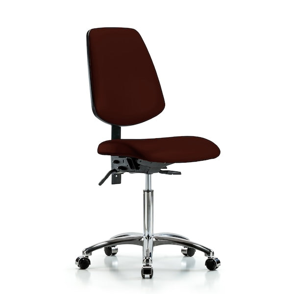 Blue Ridge Ergonomics VMBCH-MB-CR-T0-A0-NF-CC-8569 Rutledge Vinyl Chair Chrome - Medium Bench Height with Medium Back & Casters in Burgundy Trailblazer™ Vinyl
