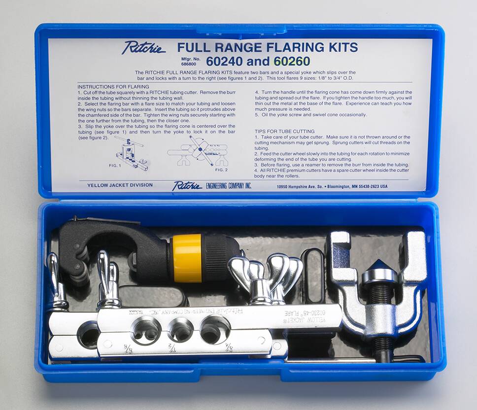 Yellow Jacket 60260 Full range 45° flaring/cutting kit for 3/16" to 3/4" O.D. same as 60240 with 60101 cutter, case, instructions