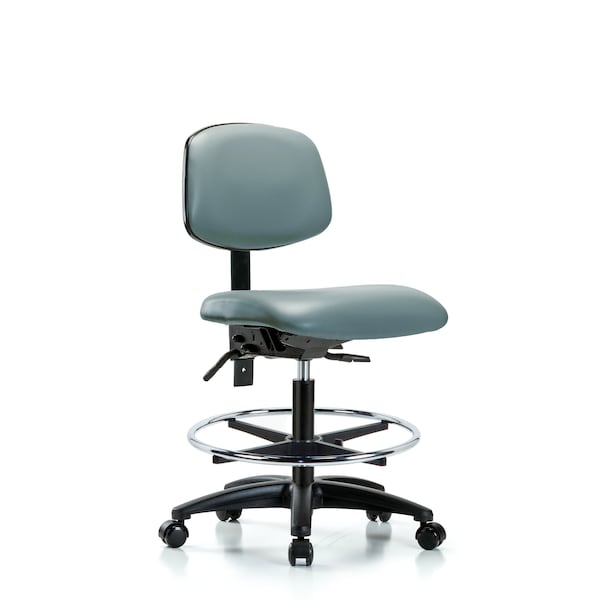 Blue Ridge Ergonomics VMBCH-RG-T0-A0-CF-RC-8822 Rutledge Vinyl Chair - Medium Bench Height with Chrome Foot Ring & Casters in Storm Supernova™ Vinyl