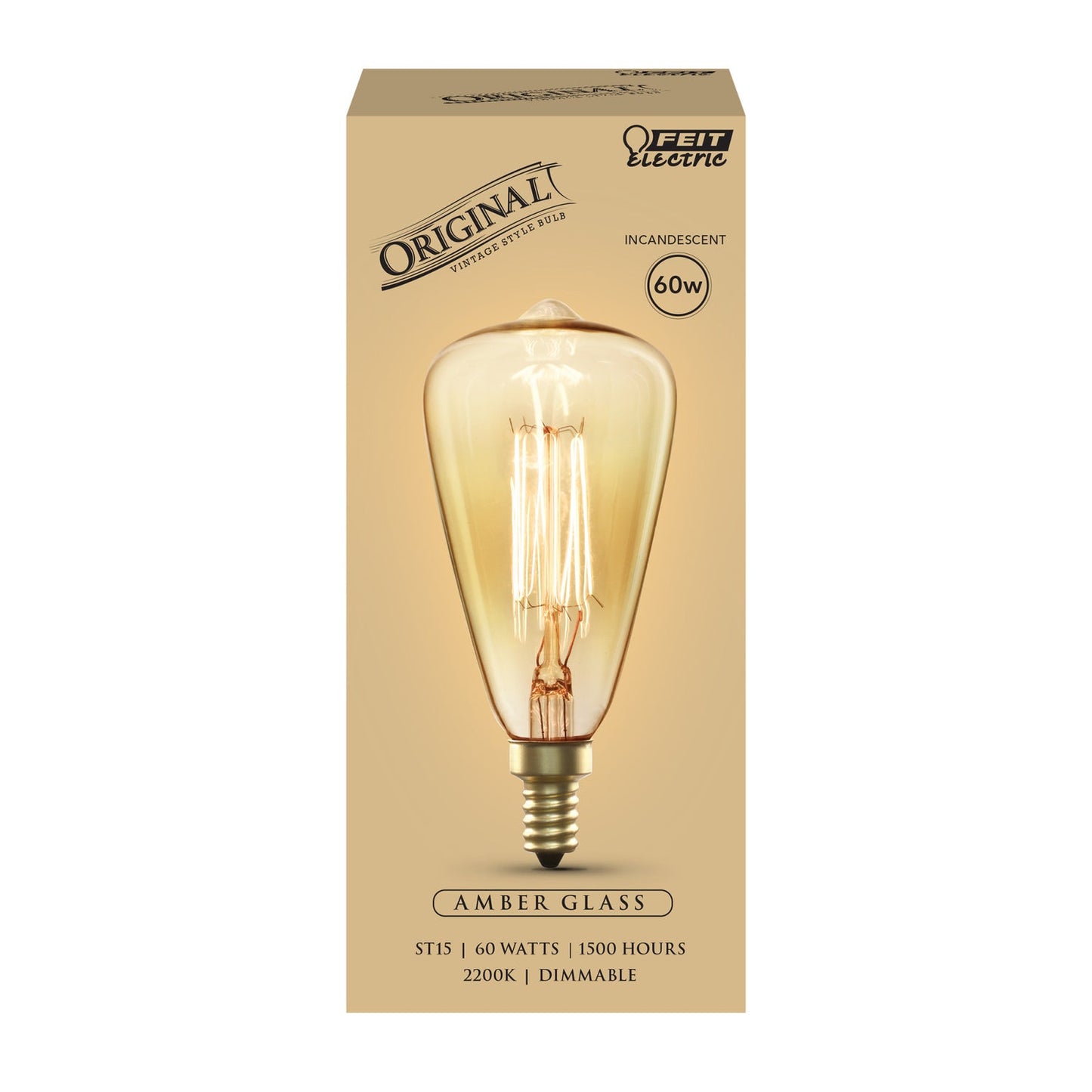 Feit Electric 60ST15C 60W Replacement ST15 E12 Dimmable Filament Amber Glass Vintage Edison Incandescent Light Bulb, Warm White