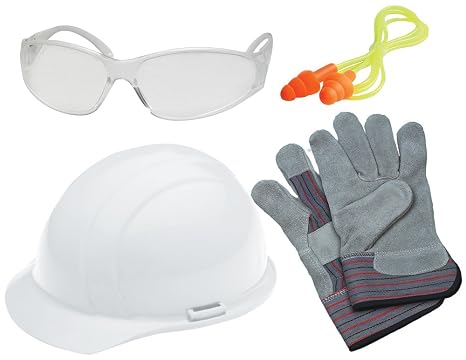Delta Plus WEL18531WHCL L1 New Hire Kit with Independence™ Cap Slide-Lock White, Clear Boas® Safety Glasses, Reusable Corded Ear Plugs and Leather Palm Work Gloves