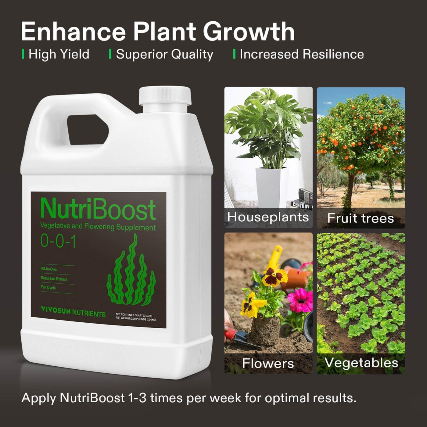 Vivosun NutriBoost (0-0-1), All-Purpose Liquid Fertilizer for All Growing Stages, 32 Ounces/1 Quart