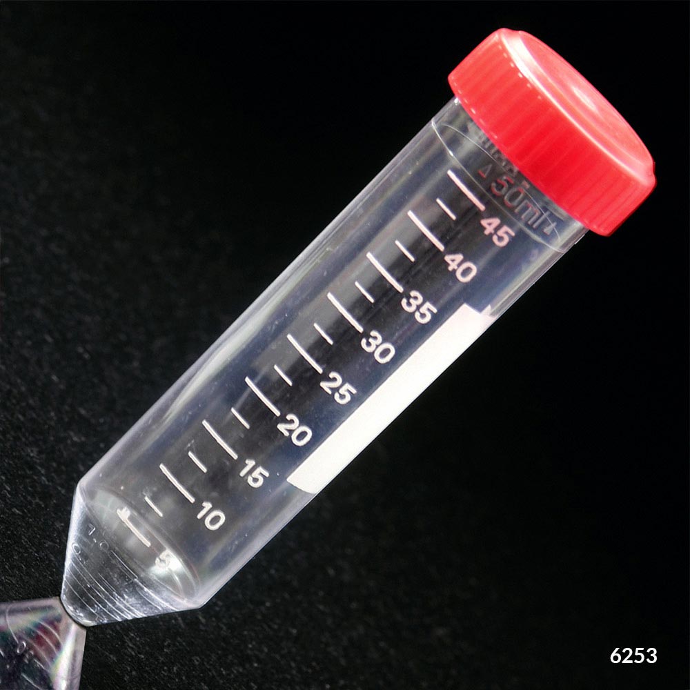 Globe Scientific 6253 Centrifuge Tube 50mL with Separate Red Screw Cap PS Printed Graduations