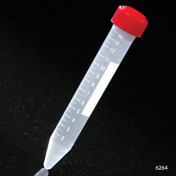 Globe Scientific 6264 Centrifuge Tube 15mL with Separate Red Screw Cap PP Printed Graduations