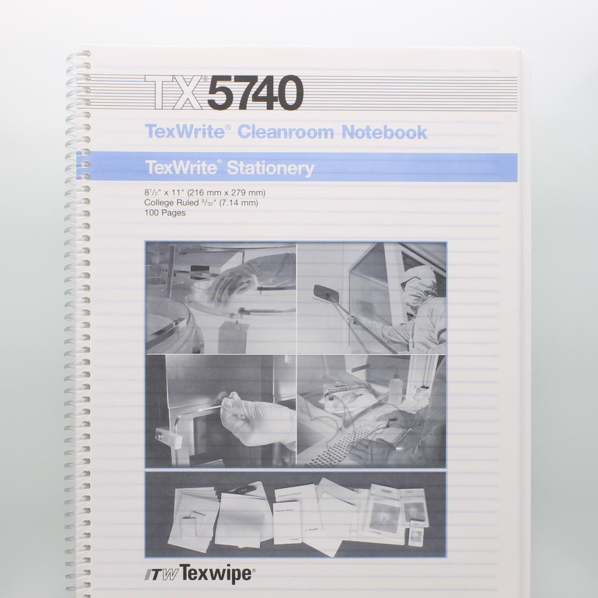 SOS Cleanroom Texwipe TX5740 TexWrite 8.5" x 11" White Spiral Notebook for Cleanrooms (Case Qty.) - Case